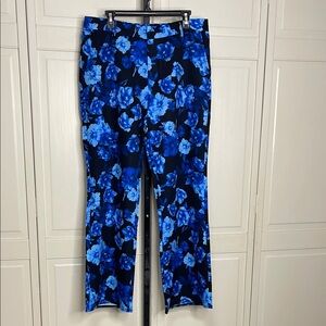 NWT AREA STARS Women’s Wide Leg Hannah Floral Work Pants Blue/Black Sz L Flare